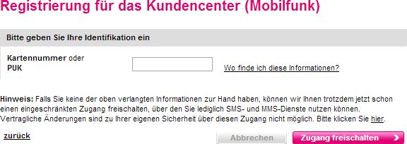 Deutsche Telekom - Kundencenter Registrierung