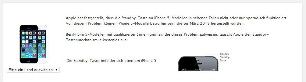 Apple - Austausch - Umtausch - iPhone 5 - Standby-Taste