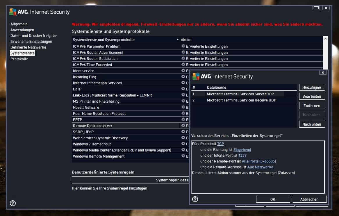 AVG Internet Security - Windows Remote - Port ändern