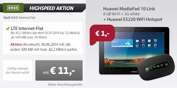 Sparhandy - Huawei MediaPad 10 Link - Huawei E5220 WiFi Hotspot