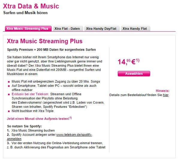 Deutsche Telekom Freikarte - Prepaid Spotify