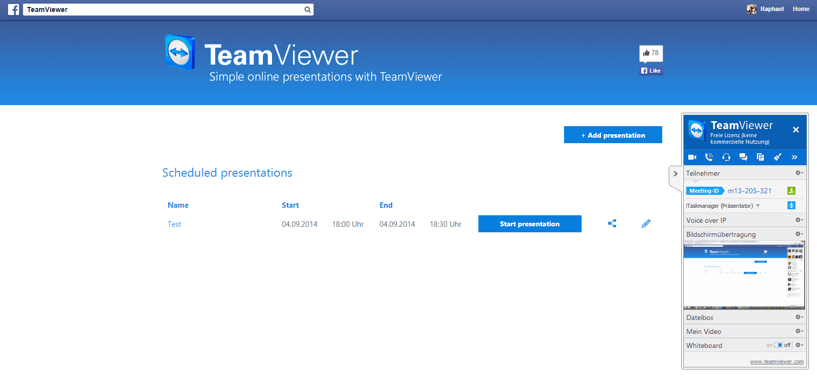 TeamViewer auf Facebook App