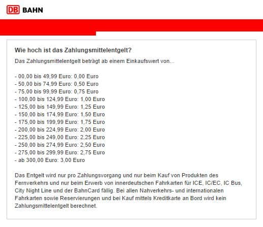 Deutsche Bahn Online-Ticket - Gebühren-Staffelung