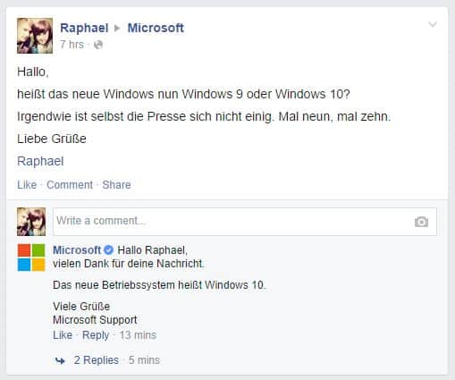 Facebook Windows Fanpage - Windows 9 oder doch Windows 10?