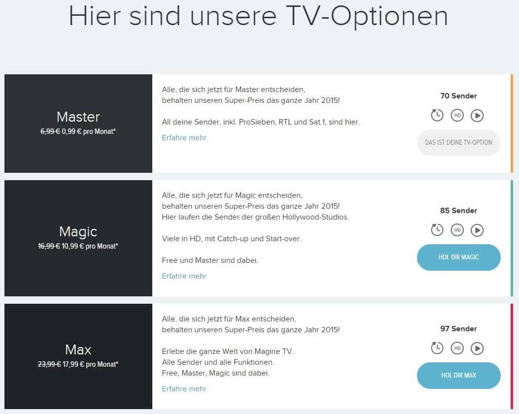 Magine TV-Optionen - 6€ Rabatt-Code / Gutschein / Aktion