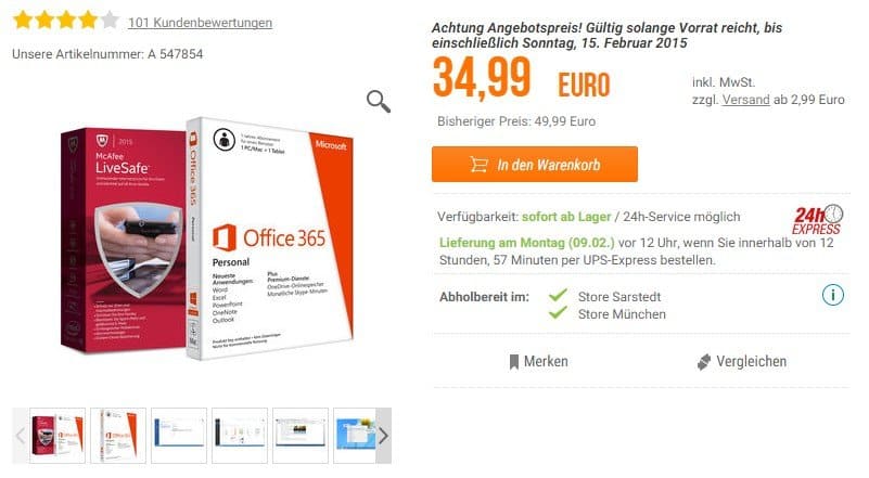 notebooksbilliger - Microsoft Office 365 Personal - McAfee LiveSafe