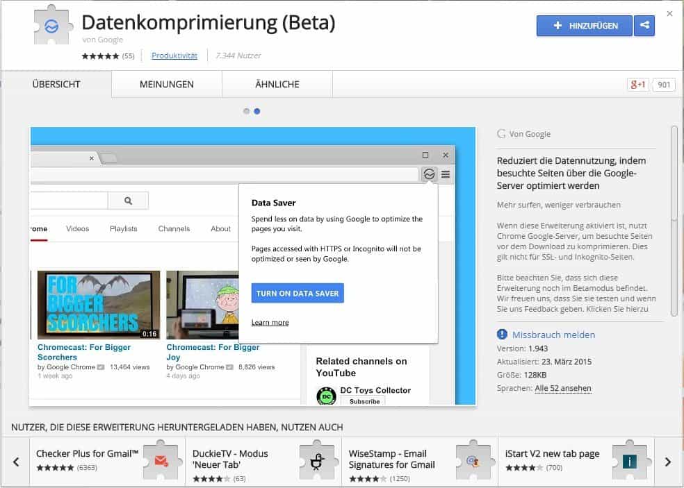 Google Chrome - Datenkomprimierung Beta - AddOn