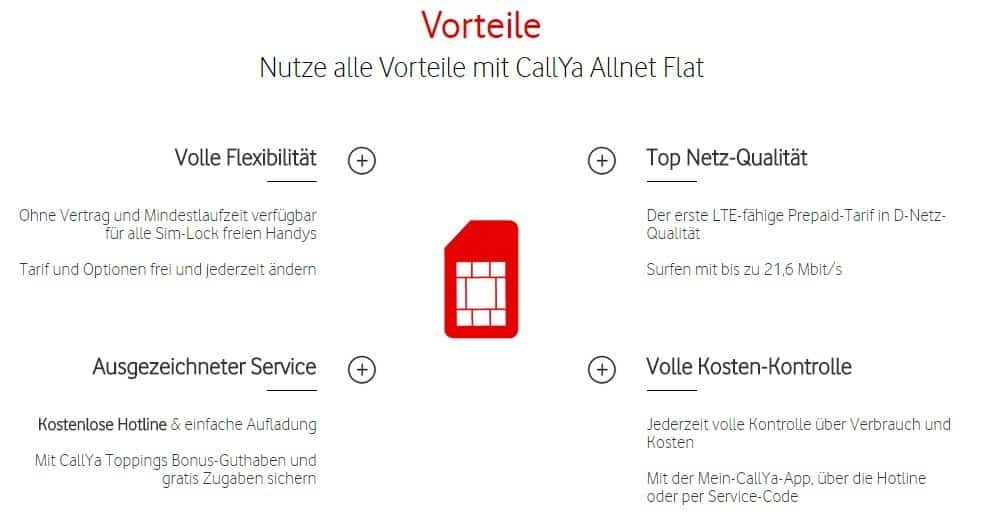 Vodafone Freikarte - CallYa Smartphone Allnet Flat mit LTE - Vorteile