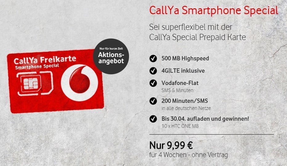 Vodafone Freikarte - CallYa Smartphone Special mit LTE