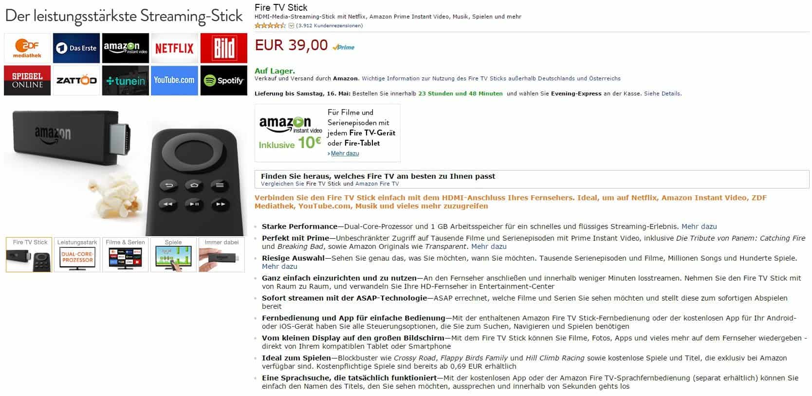 Amazon FireTV-Stick für 39€ - Amazon Instant Video Gutschein