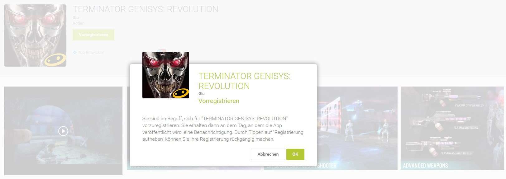 Google PlayStore - Vorregistrierung - Beispiel: Terminator Genisys Revolution
