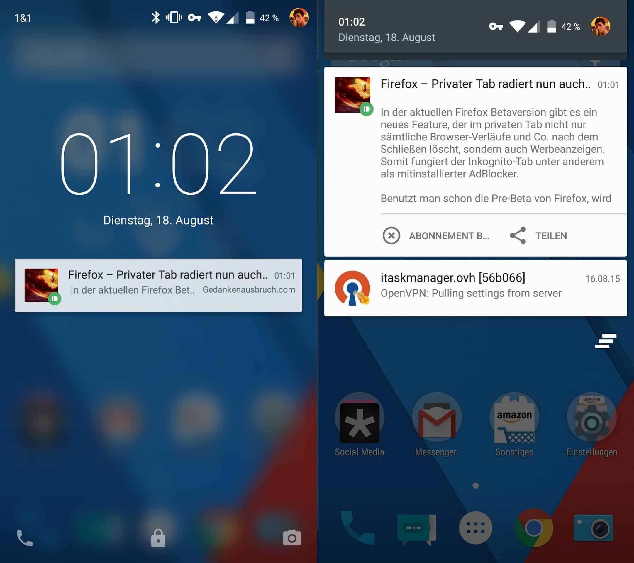 Android Smartphone - Pushbullet - Startbildschirm