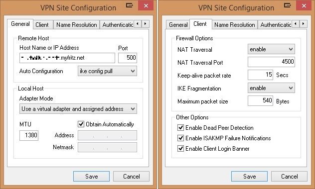 VPN Access Manager - VPN Site Configuration - FRITZ!Box - Screen 1