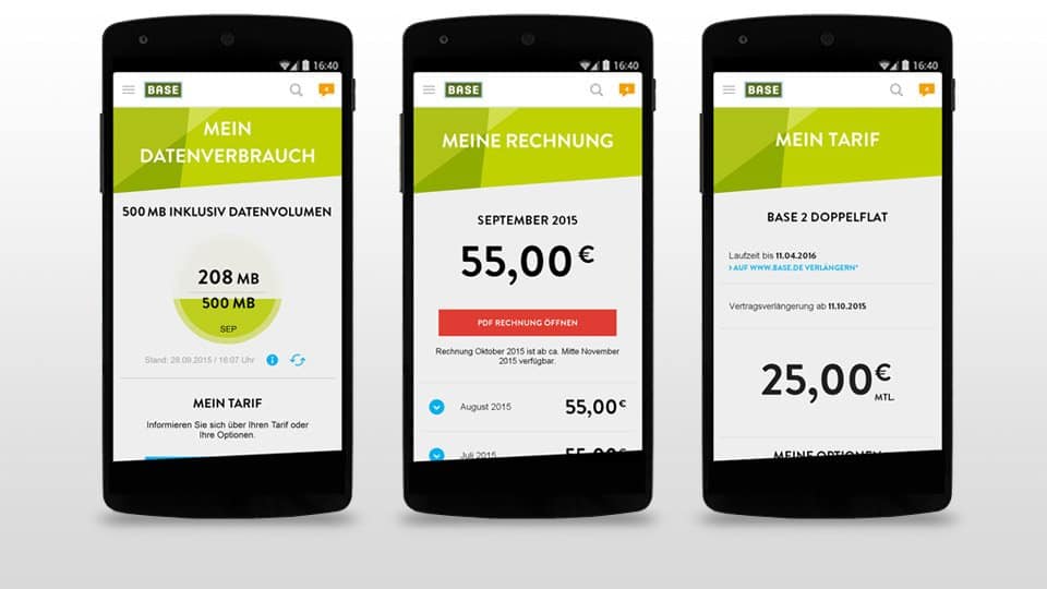 BASE-App - Mein Datenverbrauch - Meine Rechnung - Mein Tarif