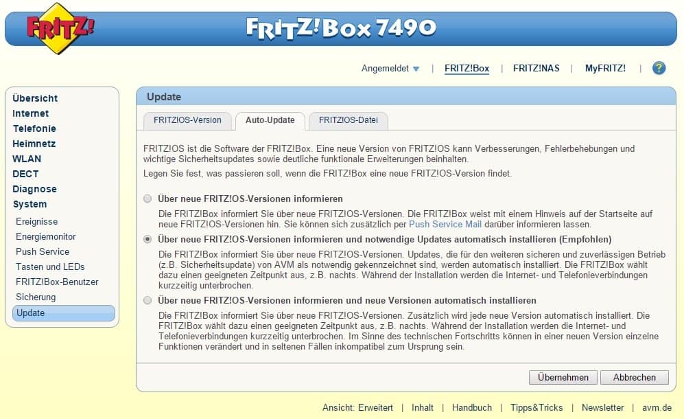 FRITZ!Box 7490 - Auto-Update