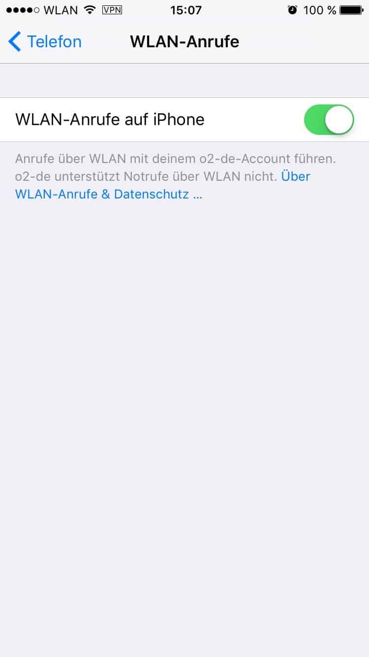 Apple - iOS 10.1 - WLAN-Call - WLAN-Anrufe aktiviert - WLAN-Carrier