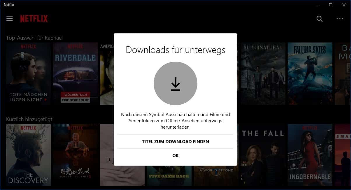 Netflix - Windows 10-App - Offline-Downloads