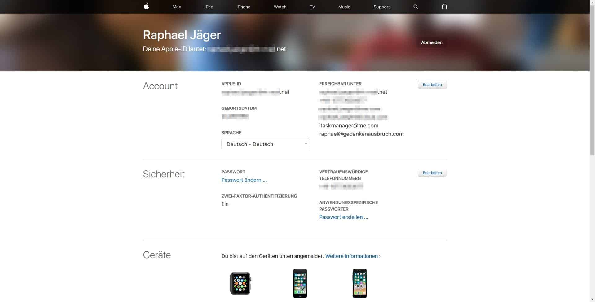 Apple-ID verwalten - Startseite