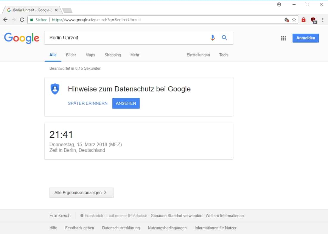 Google Chrome - Suchergebnis - Berlin Uhrzeit