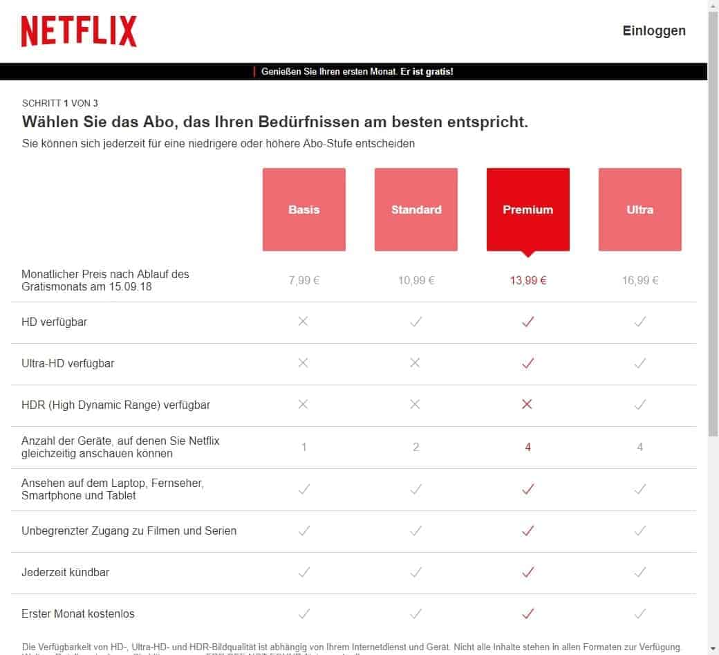 Netflix Abonnement - Premium und Ultra vier Geräte - HDR verfügbar