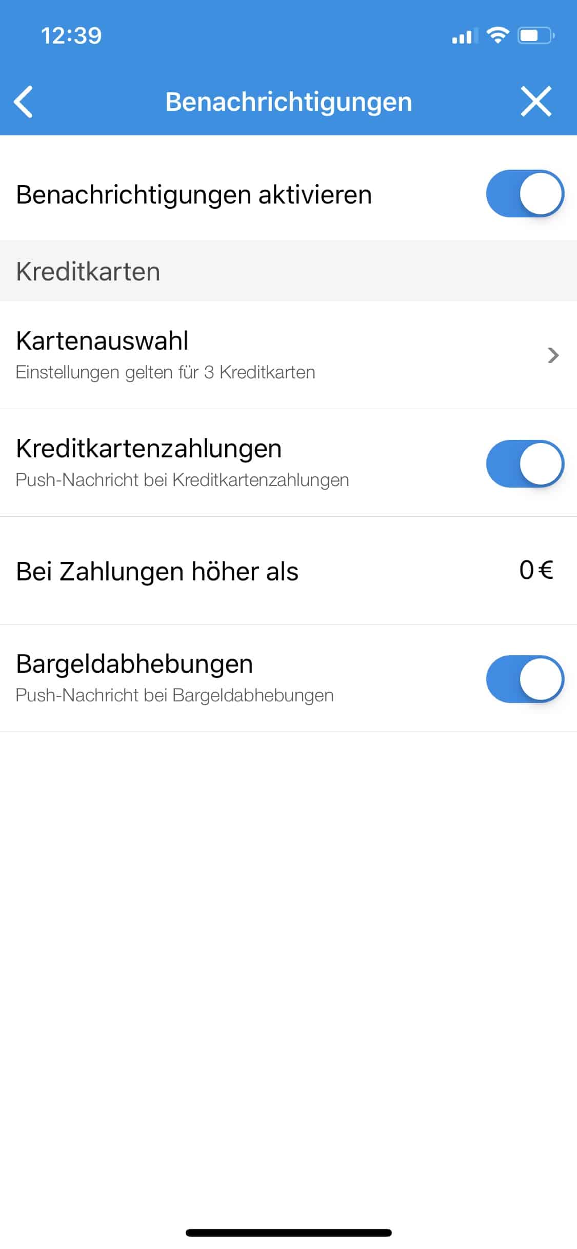 Apple iPhone - DKB-Banking-App - Card Control - Benachrichtigungen