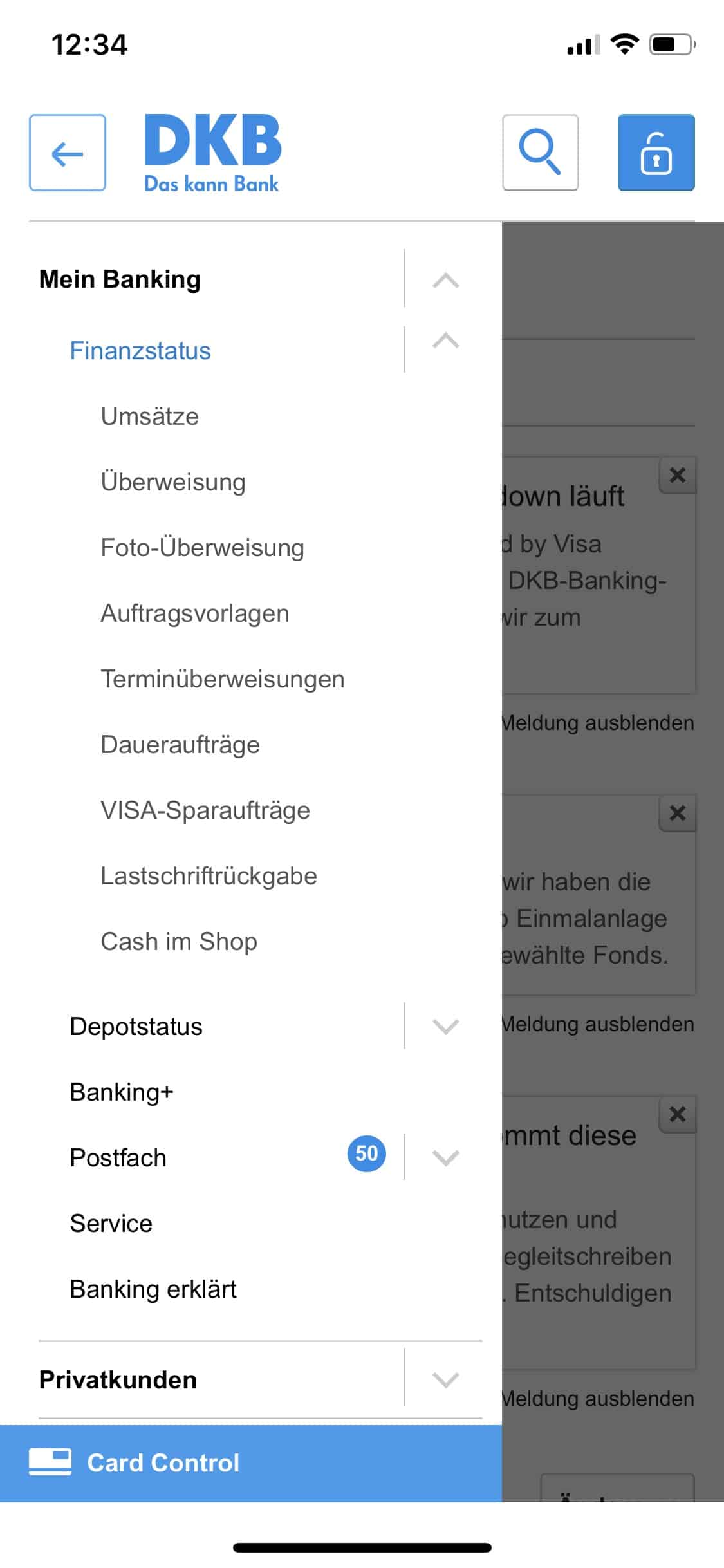 Apple iPhone - DKB-Banking-App - Startseite - Finanzstatus