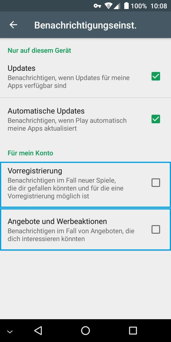 Google Play Store - Einstellungen - Benachrichtigungen