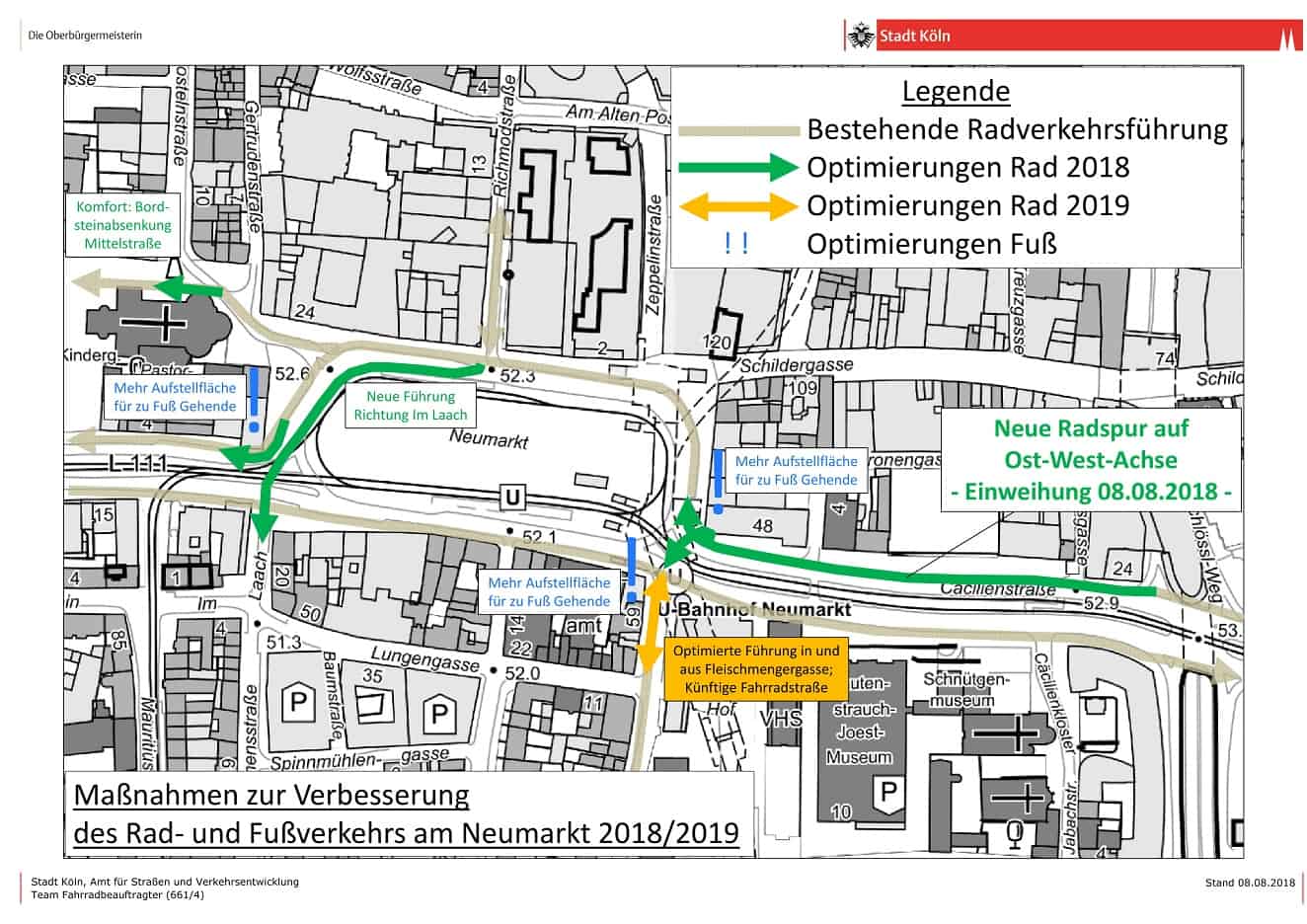 Stadt Köln - Maßnahmen zur Verbesserung des Rad- und Fußverkehrs am Neumarkt 2018/2019