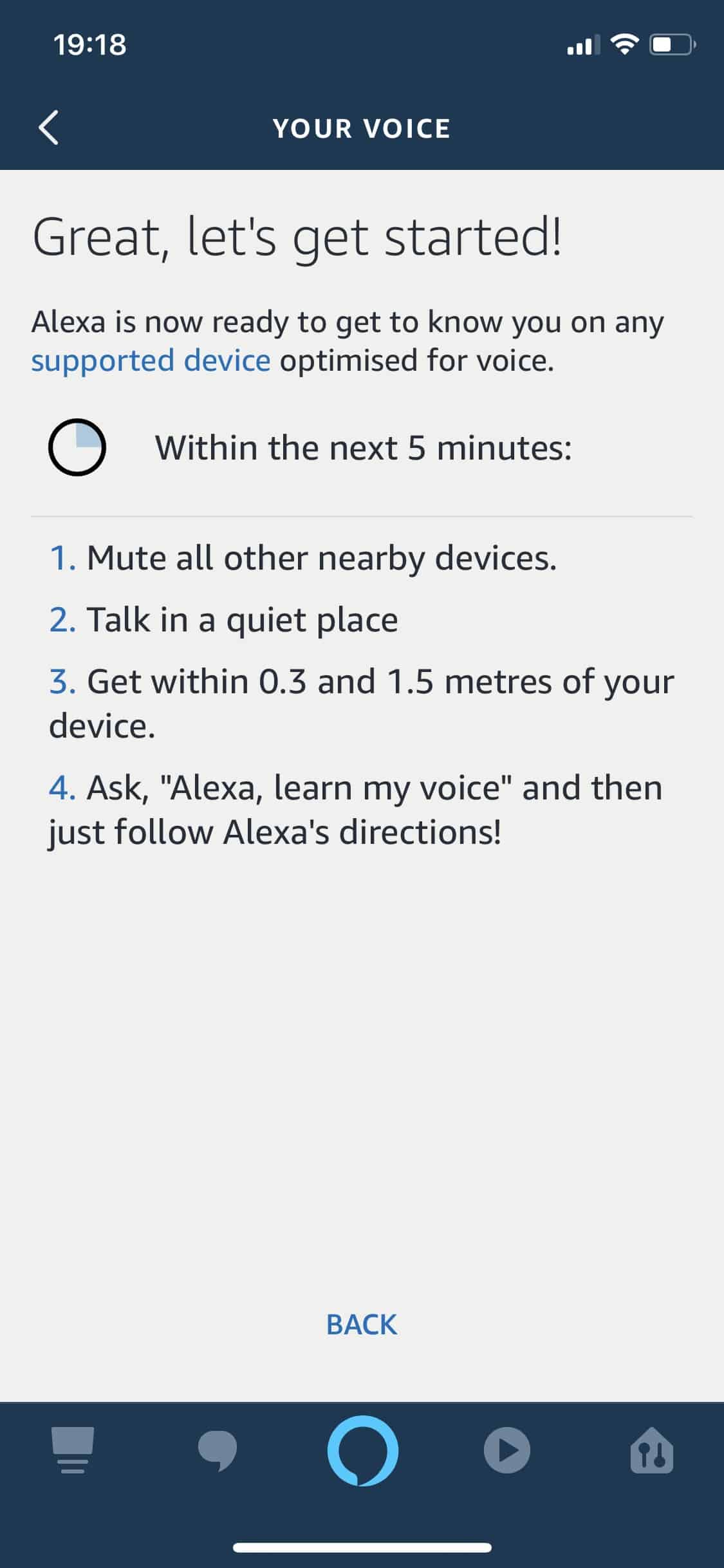 Alexa-App - iPhone - iOS - Einstellungen - Registrierte Stimmen - Deine Stimme einrichten