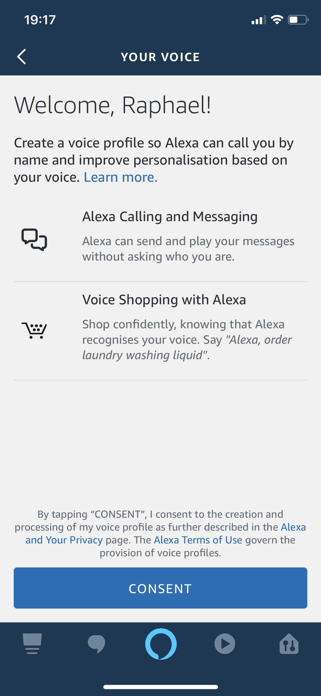 Alexa-App - iPhone - iOS - Einstellungen - Registrierte Stimmen - Deine Stimme