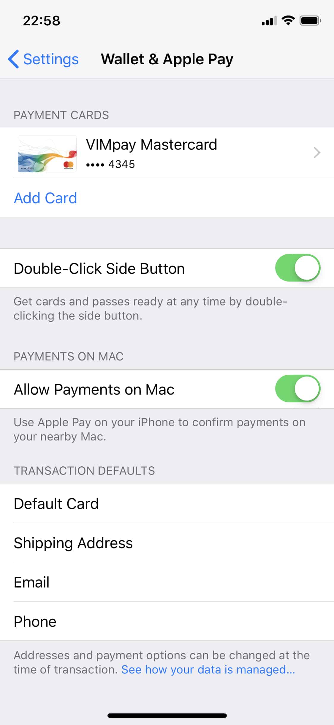 Apple-iPhone - iPhone X - Einstellungen - Wallet & Apple Pay