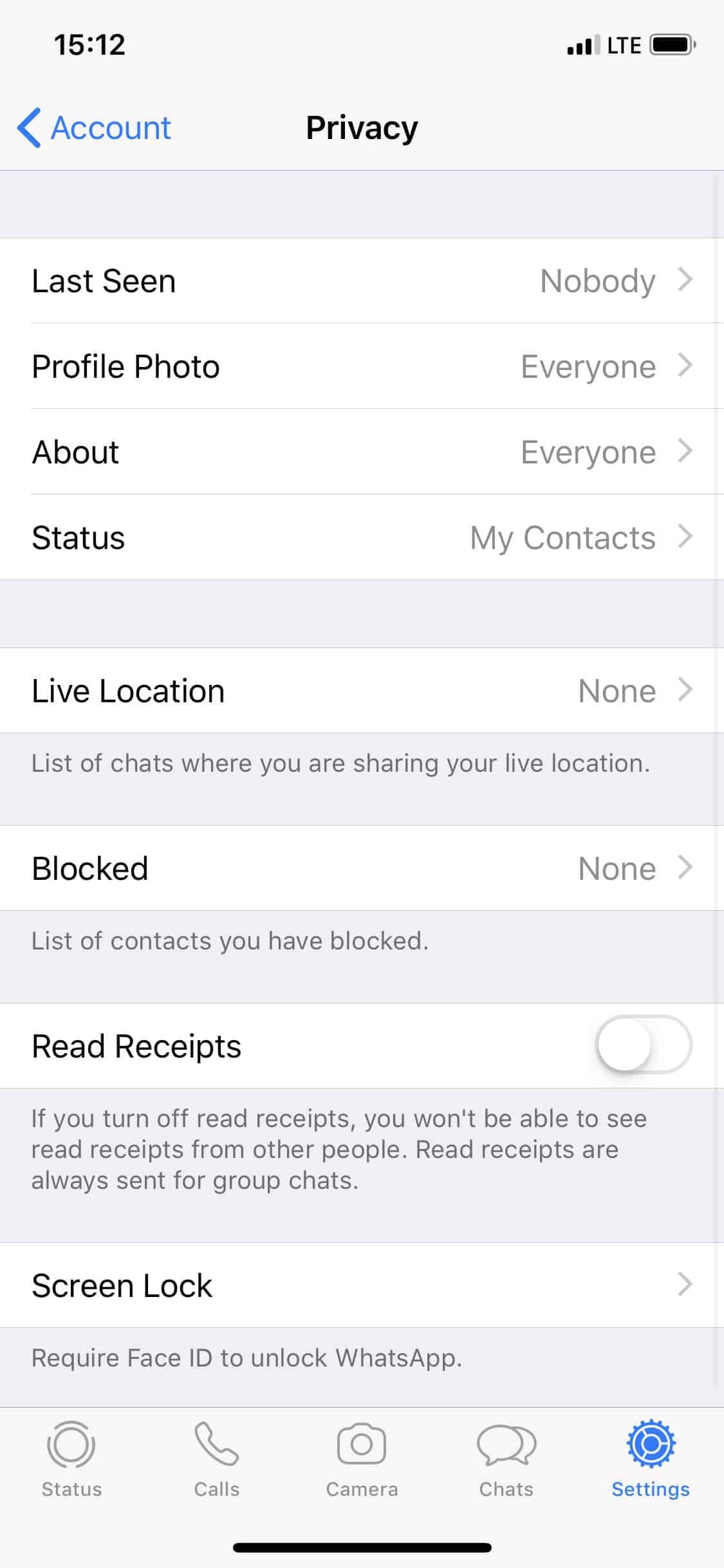 Apple - iPhone - WhatsApp-Messenger - Einstellungen - Account - Privacy