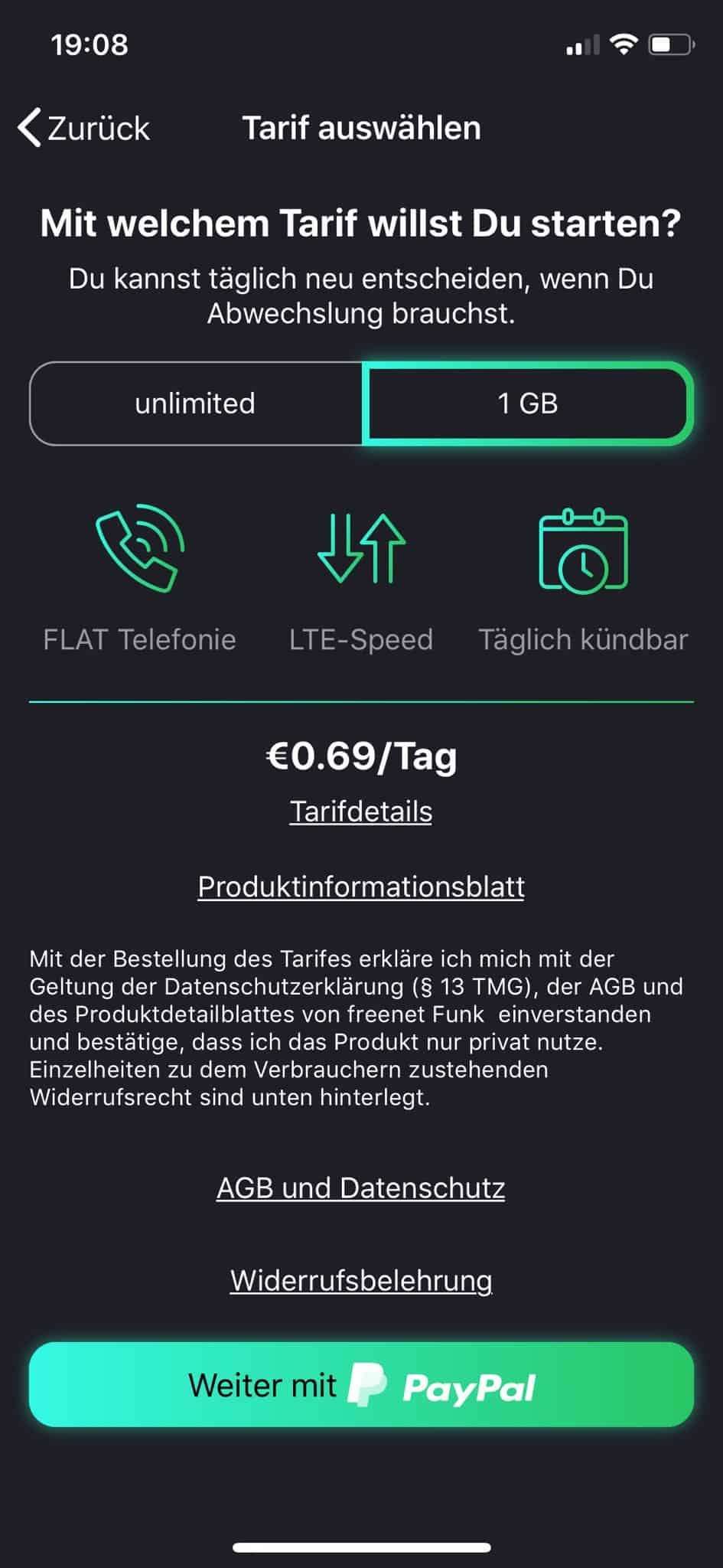 freenet FUNK - Smartphone-App - Tarif auswählen - freenet FUNK 1 GB-Tarif