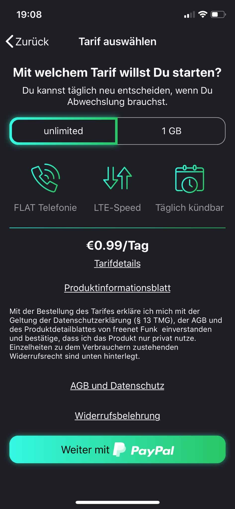 freenet FUNK - Smartphone-App - Tarif auswählen - freenet FUNK unlimited-Tarif