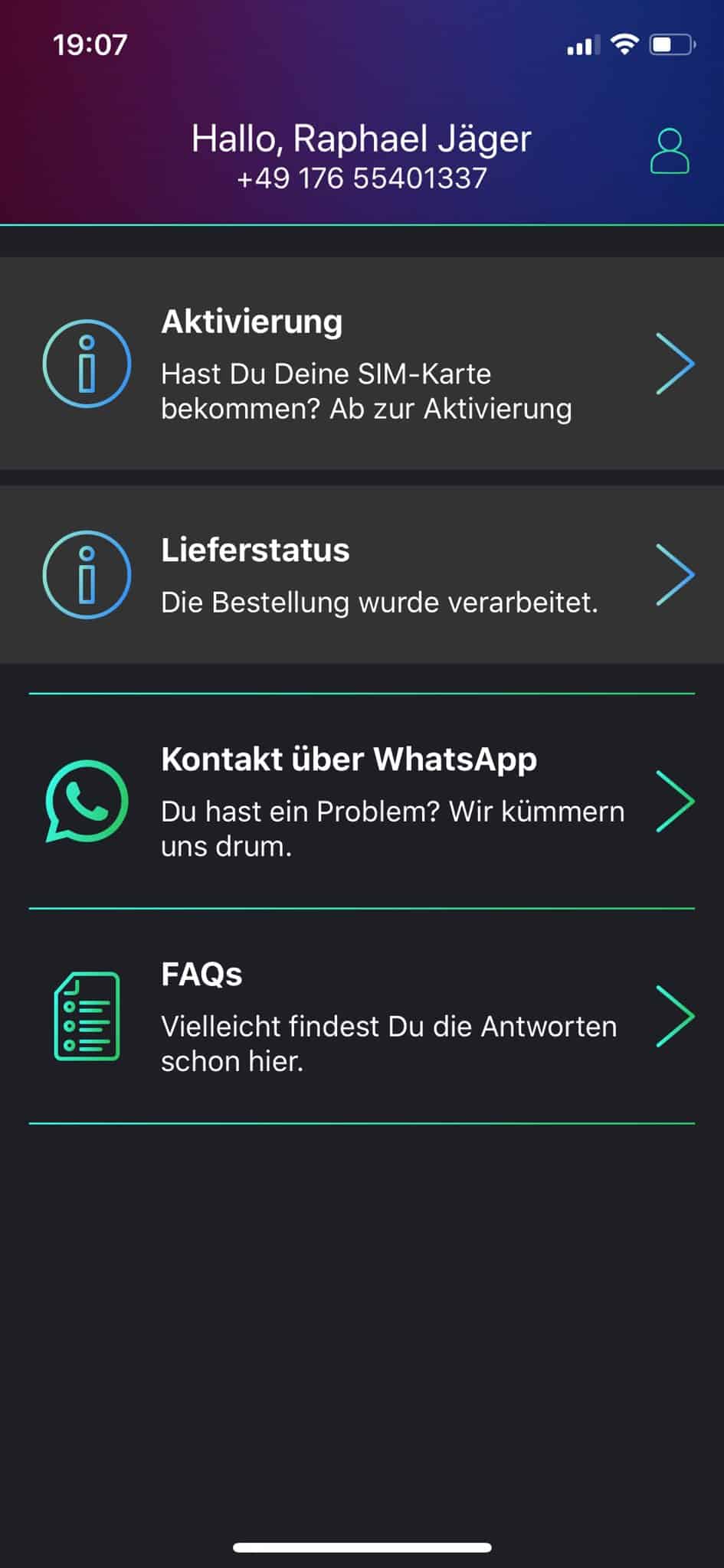 freenet FUNK - Smartphone-App - Übersicht - Aktivierung - Lieferstatus
