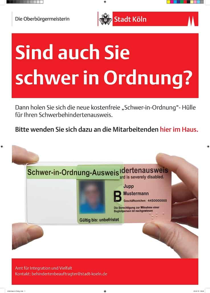 Stadt Köln - Sind auch Sie schwer in Ordnung? - Werbung - Schwerbehindertenausweis - Plakat