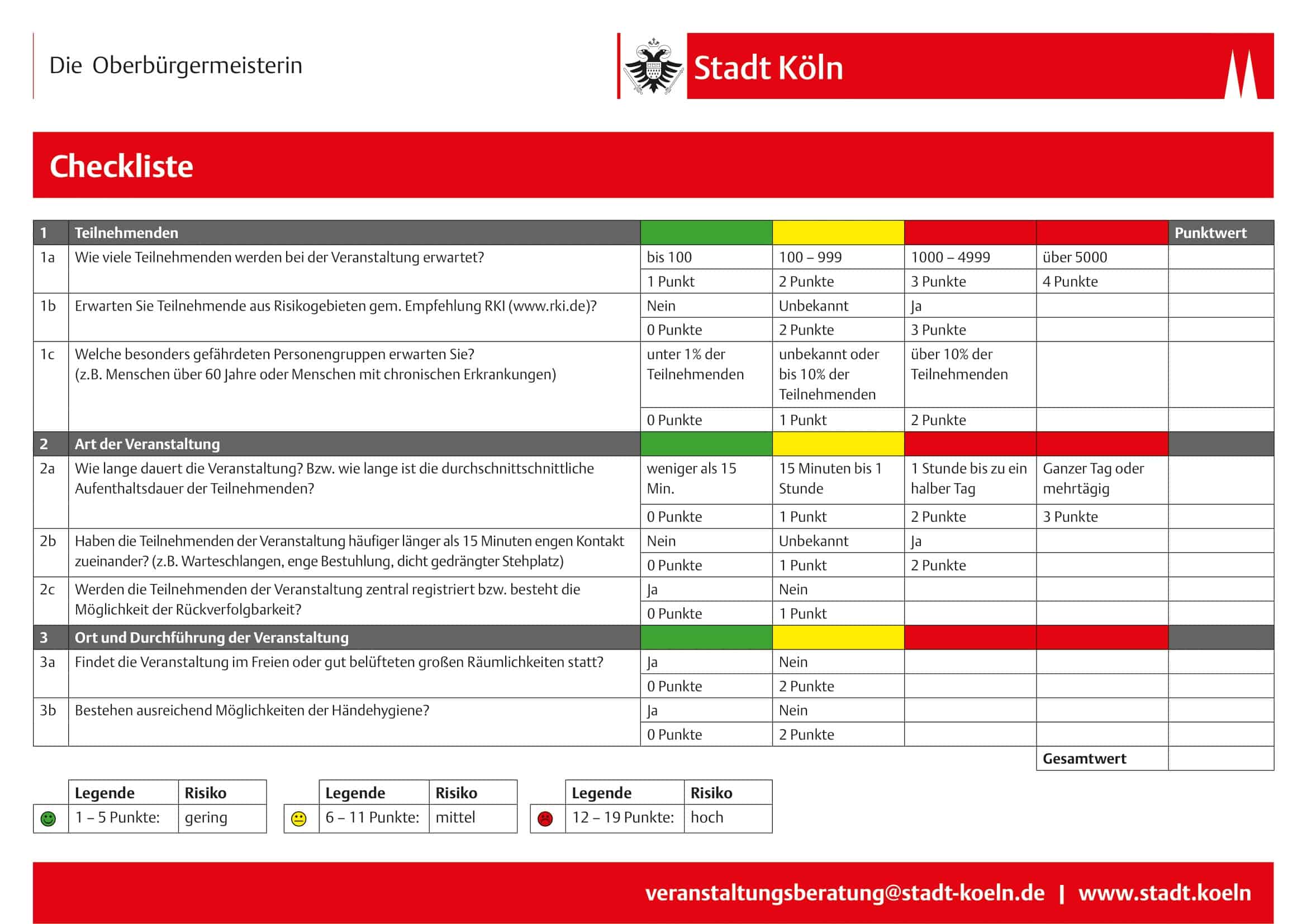 Checkliste - Veranstaltungen - Coronavirus - Veranstaltungsberatung - Stadt Köln - März 2020