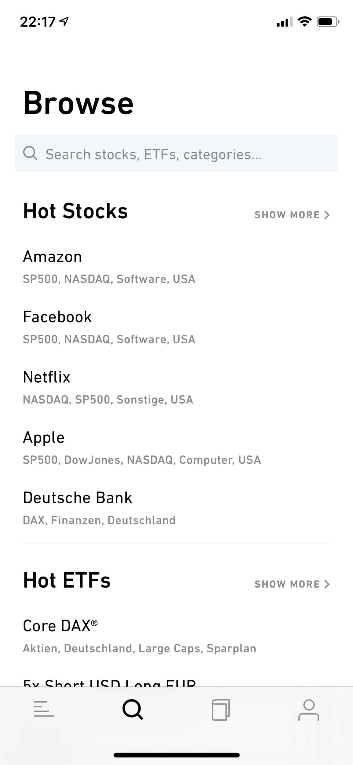 Trade Republic - Apple - iOS-App - Browse - Suche