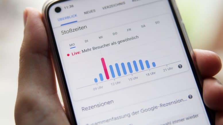 Smartphone - Google-App - Galeria Karstadt Kaufhof - Überblick - Stoßzeiten - Dezember 2020