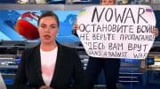 Nachrichten - Fernseher - TV-Sendung - Protest - Frau - Ukraine - Februar 2022 - Russland